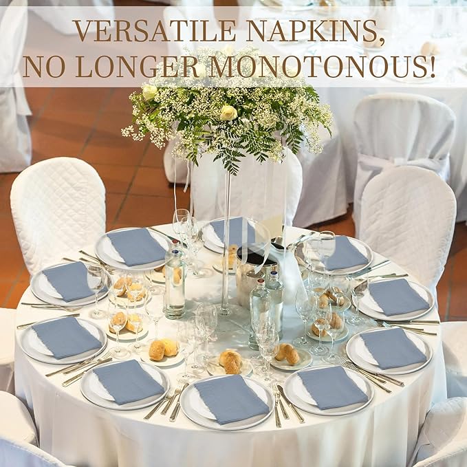 Preboun 24 Pcs Fringe Napkins Bulk Cloth Cotton Soft 17 x 17 Inch Rustic Reusable Washable Festive Square Table Napkins with Fringe for Parties Wedding Restaurant Table Accessory(Blue)