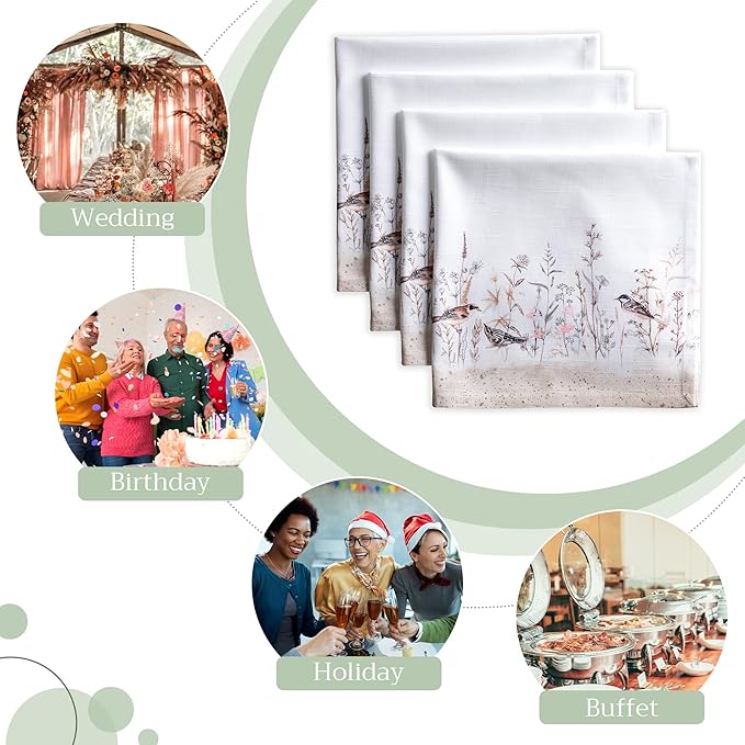 Maison d' Hermine Cloth Napkins Set of 4 100% Cotton Everyday Reusable Square Napkins Cloth Washable Dinner Wedding Gifts for Mothers Day Spring/Summer (Meadow Florals - Brown, 20" x 20")