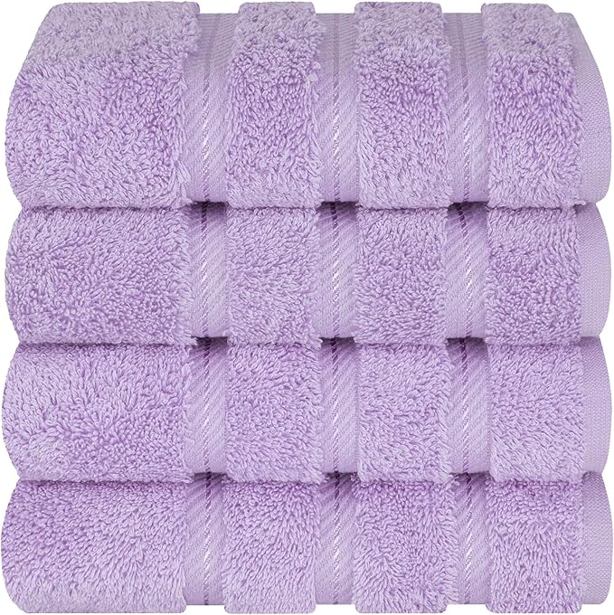 American Soft Linen Luxury Hand Towels for Bathroom, 600 GSM Heawy Weight 16x28 Size 100% Cotton Turkish 4 Piece Hand Face Towel Set, Lilac Hand Towels