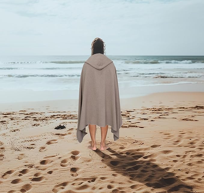 COTTON CRAFT Hooded Bath Towel – Oversized 35 x 70 Waffle Weave Towel with Hood for Adults - 100% Ringspun Cotton Pool Bath Sheet Wrap with Hood - Soft Super Absorbent Quick Dry – 450 GSM – Linen