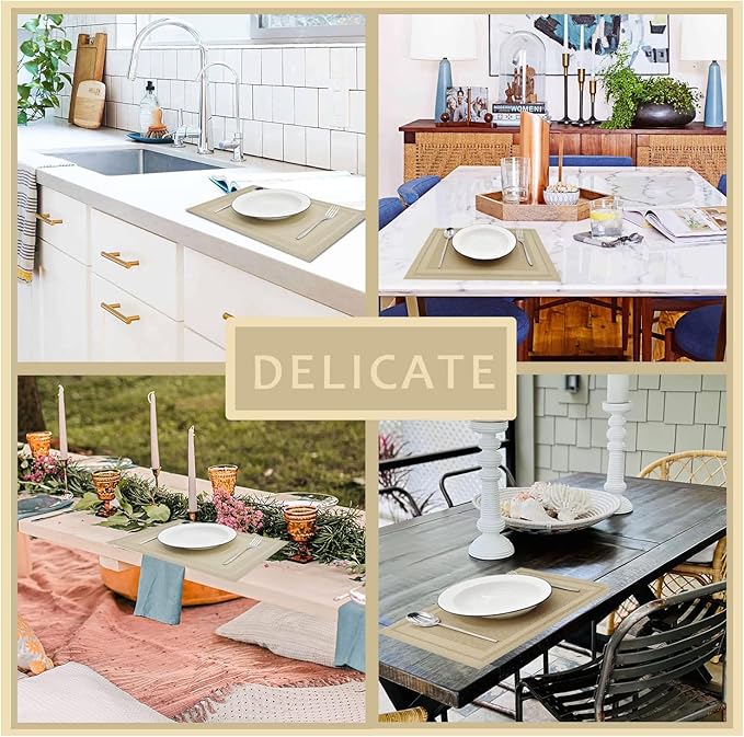 DACHUI Placemats Set of 8, Linen Look Woven Place Mats, Water Resistant, Heat Resistant, Washable, Durable Table Mats (Beige)