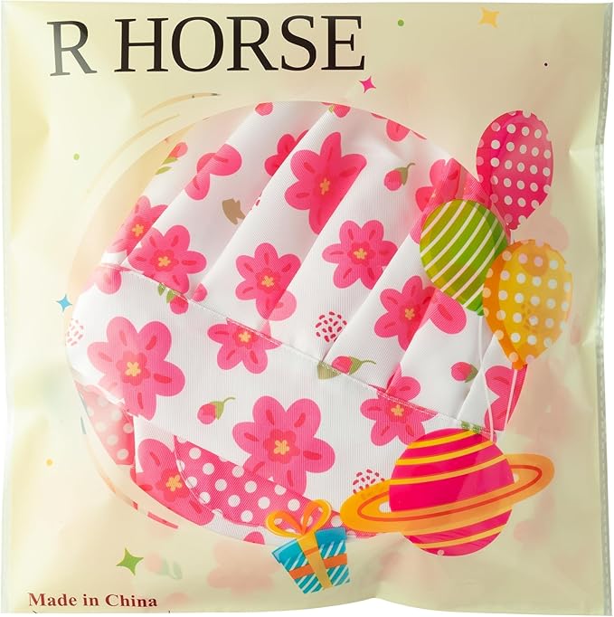 R HORSE Kid Apron and Chef Hat Set - 2Pcs Adjustable Children Pink Flower Kitchen Toddler Apron for Girls, Role Play Chef Toy Cooking Baking Painting and Training Kits Kid Funny Cooking Birthday Gift