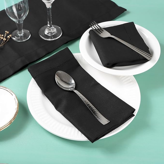 FINGERCRAFT Cloth Napkin Hemstitched 20x20 Inch Generous Picot Hem, Mitred Corner, Everyday Use Premium Quality High GSM and Good Absorbency Set of 12 Easter Color Black