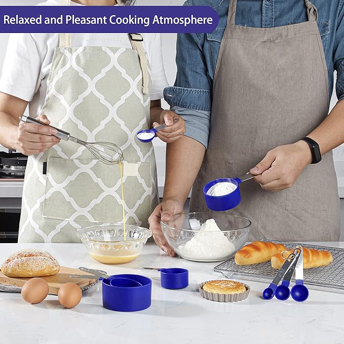 Measuring Cups and Spoons Set of Huygens Kitchen Gadgets 10 Pieces, Stackable Stainless Steel Handle Measuring Cups for Measuring Dry and Liquid Ingredient (Sapphire blue)