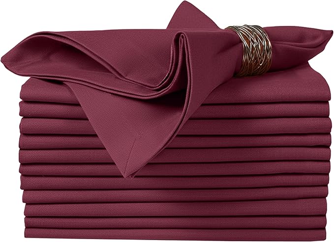 Ruvanti Cloth Napkins Set of 12, 100% Cotton High GSM 18x18 Inches Soft, Washable, Highly Durable & Absorbent, Perfect for Parties, Christmas, Thanksgiving Dinners – Burgundy