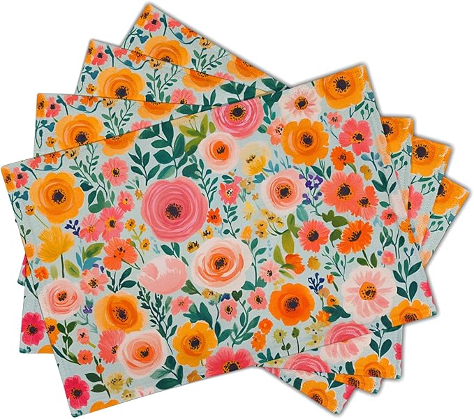 Watercolor Flower Printed Placemat Set of 4 Decoration Linen Place Mat for Home Dining Table Indoor Outdoor