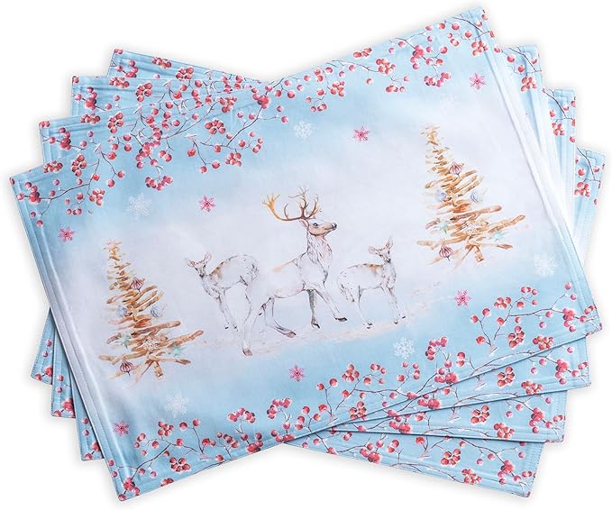 Maison d' Hermine Placemats Set of 4 100% Cotton Washable Cloth Place Mats, Reusable Table Mats for Thanksgiving Christmas Decorations Kitchen Dining Party Wedding (Fairy Tale Forest, 13" x 19")