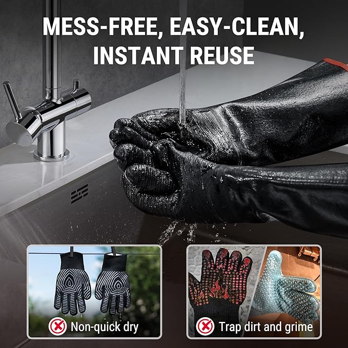 TempPro 932°F Heat Resistant BBQ Gloves, 17" Waterproof Oven & Grill Gloves, Oil & Slip-Resistant Neoprene Oven Mitts for BBQ, Fire Pit, Rotisserie, Smoker Accessories Gifts (Previously ThermoPro)