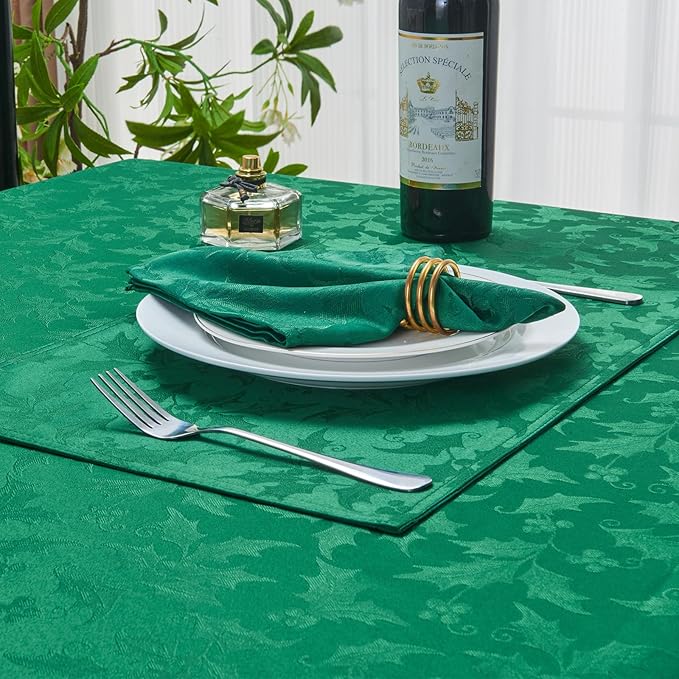 Cloth Napkins Set of 8 – Square Jacquard Floral Flowers Fabric Polyester Washable Reusable for Kitchen Dinner Dining Restaurants Wedding Party Banquet Table(Dark Green/17x17 Inch)
