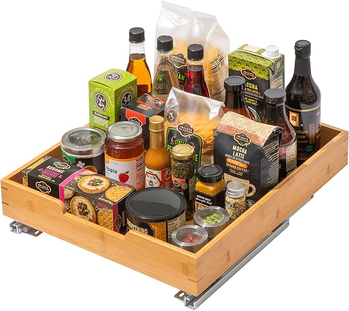 HOLDN’ STORAGE Bamboo Wooden Pull out Cabinet Organizer 17"W x 21"D Requires At Least a 18.25"W x 21"D Cabinet Opening W/Lifetime Limited Warranty, Bamboo Tray and Heavy Gauge Metal Rails