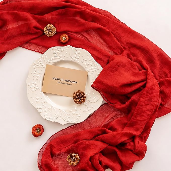 Keketoarrange 6pcs Red Cheesecloth Table Runner Cheese Cloth Rustic Gauze Table Runner 120 Inch 10 FT for Wedding Baby Bridal Shower Sheer Boho Holiday Spring Home Decorations