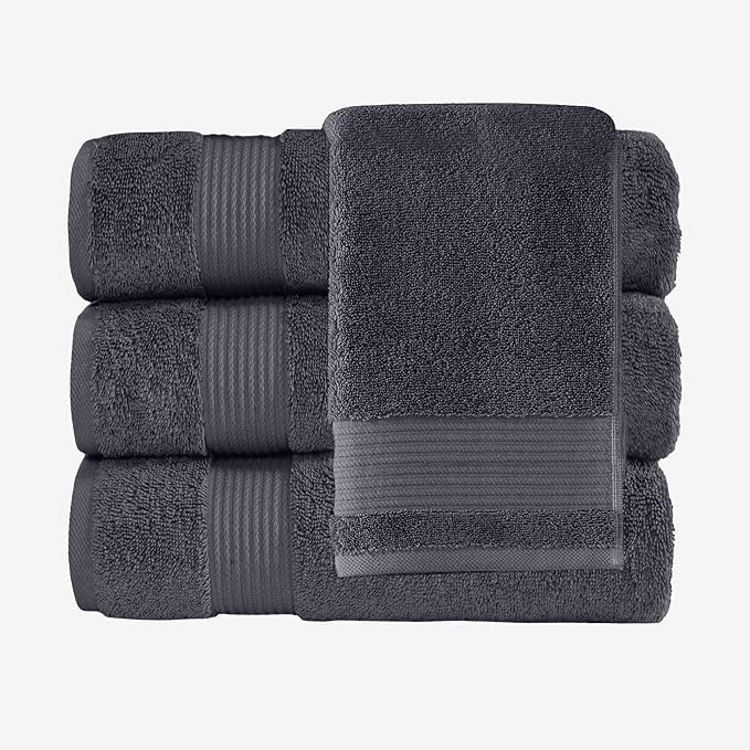 Classic Turkish Towels CTT - Premium 4 Piece Bath Towel Set, Made with 100% Turkish Cotton, Quick Drying, Highly Absorbent & Comfy Towels for Spa & Hotel | 30"x54" (Grey)