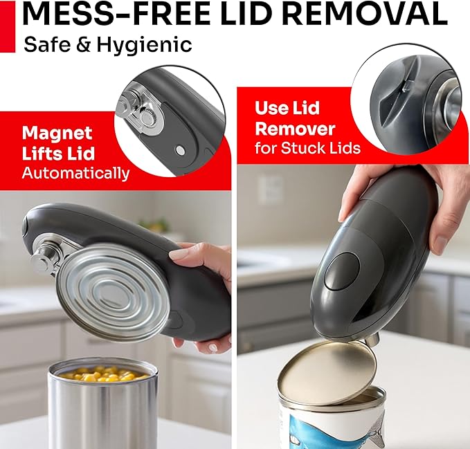 MUELLER HOME SmoothEdge Auto Electric Can Opener – Battery‑Operated One‑Touch w Magnet Lid Lifter, Smooth‑Edge Cut Technology – Portable Hands‑Free Automatic Can Opener for Seniors & Arthritis, Gray
