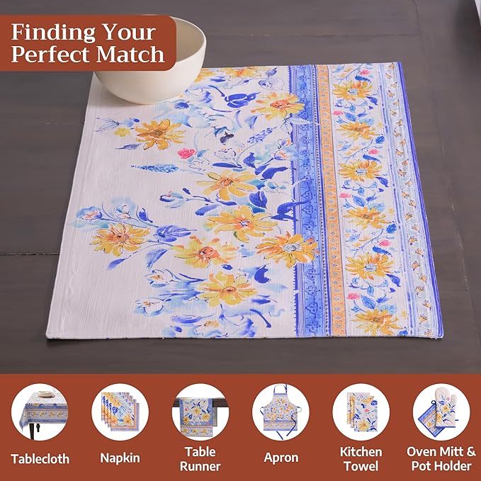 Maison d' Hermine Placemats Set of 4 100% Cotton Washable Cloth Place Mats Reusable Table Mats for Kitchen Dining Party Wedding Gifts for Mothers Day Spring/Summer (Girassol, 13" x 19")