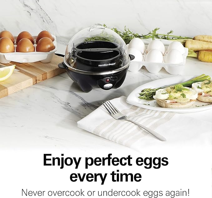 Hamilton Beach 3-in-1 Electric Egg Cooker for Hard Boiled Eggs, Poacher Eggs, Omelet Maker & Vegetable Steamer, Holds 7, Black (25507)