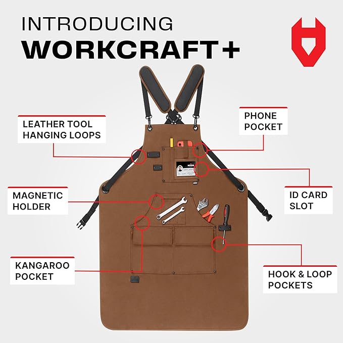 NoCry Woodworking Apron for Men — Reinforced Pockets with Metal Rivets, Magnetic Holder & Leather Tool Loops — Shop Aprons for Men with Cross-Back Straps, Non-Slip Shoulder Pads & Quick-Release Buckle