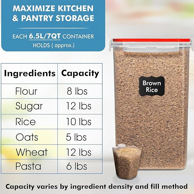 WHITE FEATHER SUPPLIES 2 PC [6.5L / 220 Oz] Large Flour Sugar Storage Containers - Leak Proof, BPA Free, Clear Plastic Food Storage Containers with Lids Airtight - Bulk Storage for Kitchen and Pantry