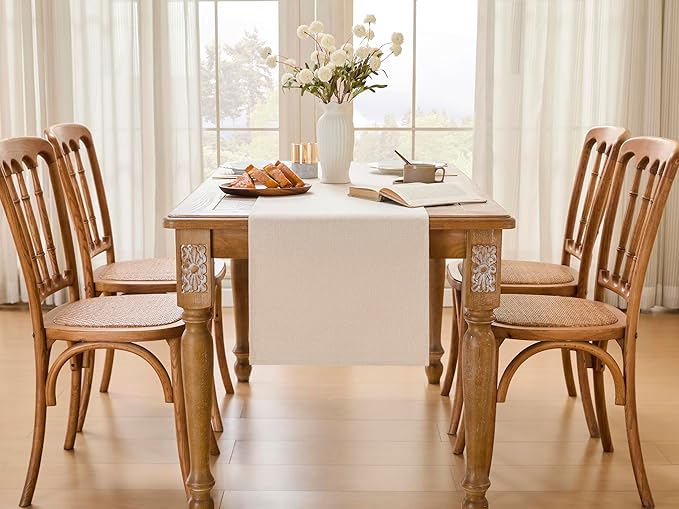 YATOJUZI Cream Table Runner Seasonal Fall Summer Kitchen Dining Coffee Table Decoration 95 Inches Long Beige Waterproof Farmhouse Rustic Table Runner Home Wedding Party Decor 16x95Inch