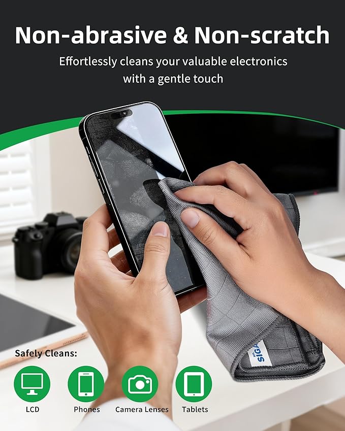 MR.SIGA Ultra Fine Microfiber Glass Cleaning Cloths, Lint Free, Streak Free Cleaning Rags, for Glass, Mirror, Window, Pack of 6, Gray, Size 34 x 39 cm (13.3" x 15.3")