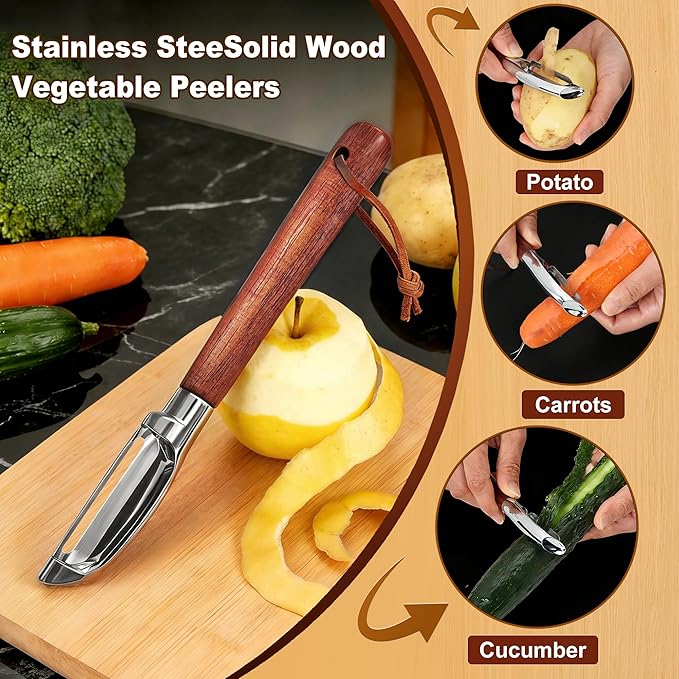 Vegetable Peeler, Premium I-Shape Potato Peeler, Stainless Steel Multifunctional Kitchen Peeler Real Wood Handle Ultra Sharp Blade Vegetable, Potato, Fruit