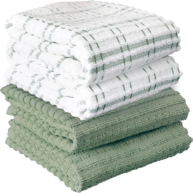 Ritz Royale Collection 100% Combed Terry Cotton, Highly Absorbent, Oversized, Kitchen Towel Set, 28" x 18", 4-Pack, Solid and Coordinate, Juniper