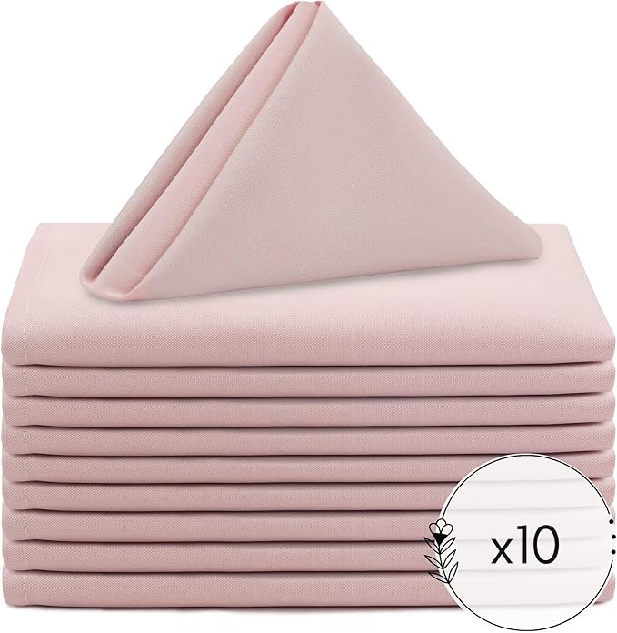 Your Chair Covers - 10 Pack 20 Inch Blush Cloth Polyester Napkins – Washable Dinner Fabric Napkins with Hemmed Edges for Weddings, Restaurants & Special Events