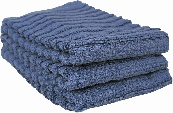Ritz Royale Collection 100% Combed Terry Cotton, Highly Absorbent, Kitchen Dish Cloth Set, 13-3/4" x 12", 3-Pack, Solid, Federal Blue