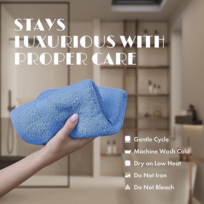 White Classic Light Blue Washcloths Set for Body and Face Towel, Cotton Wash Cloths Bulk 12 Pack, Spa Fingertip Wash Clothes 12x12 Inch, Soft Absorbent Gym Towels