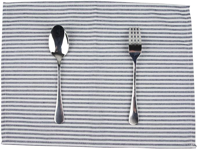 Plain Striped Cotton Linen Blended Dinner Cloth Napkins - Set of 12 (40 x 30 cm) - for Events & Home Use (Navy)