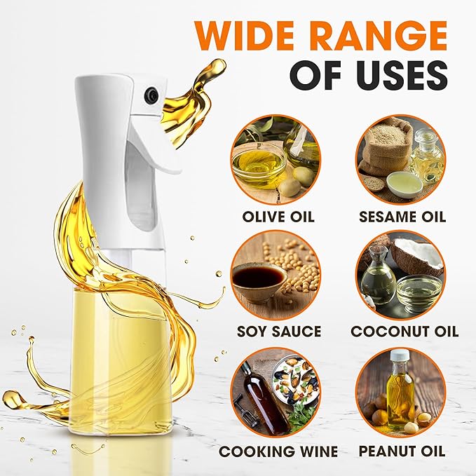 Cheer Collection Glass Oil Sprayer Set of 2 – 200ml Olive Oil Sprayer Bottles for Cooking, Refillable Oil Mister & Dispenser, White Olive Oil Spray Bottle for Food Prep