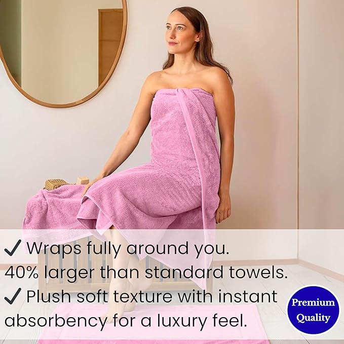 SALBAKOS Luxury 100% Turkish Cotton Bath Sheets 40x80 in Oversized Extra Large Bath Towels Pink Thick Soft Absorbent Turkish Towel for Spa Beach (Pack of 1, Rose, Jumbo Bath Sheet)