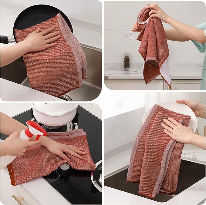 Mordimy Premium Kitchen Towels 6 Pack (18 x 28 Inches, Rust), Large Cotton Kitchen Hand Towel, Flat & Terry Dish Towels for Drying Dishes, Super Absorbent Tea Dishtowels Set with Hanging Loop