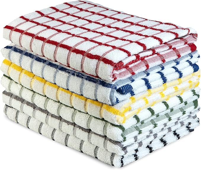 Urban Villa Terry Kitchen Towels 100% Cotton Dish Towels for Kitchen (Set of 6) 20”x30” Dish Cloths Absorbent Kitchen Linen Set with Hanging Loop Perfect for Drying Dishes Cleaning – Multi Color