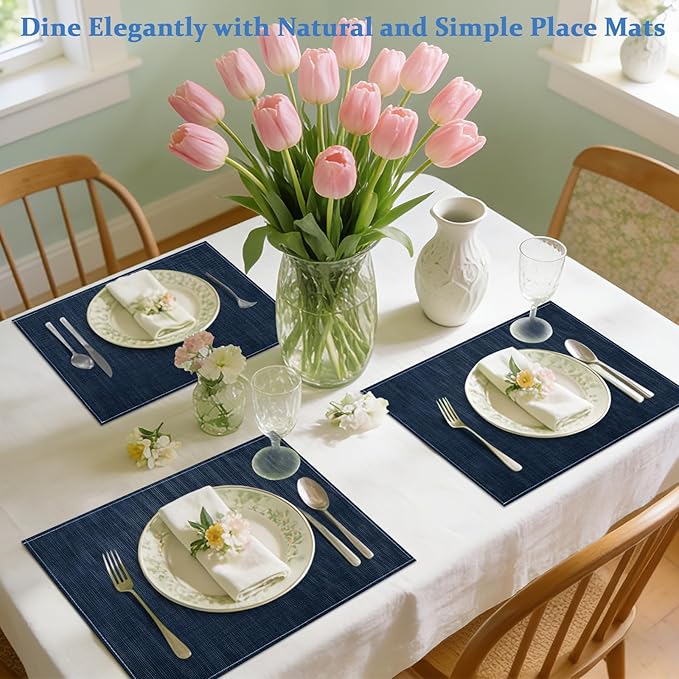 Bloss Blue Placemats Set of 4-12x18 Inch Table Mats Washable Heat-Resistant Place Mats for Dining Table, Easy to Clean Seasonal Place Mats for Holiday Party Kitchen Dining Table Decoration
