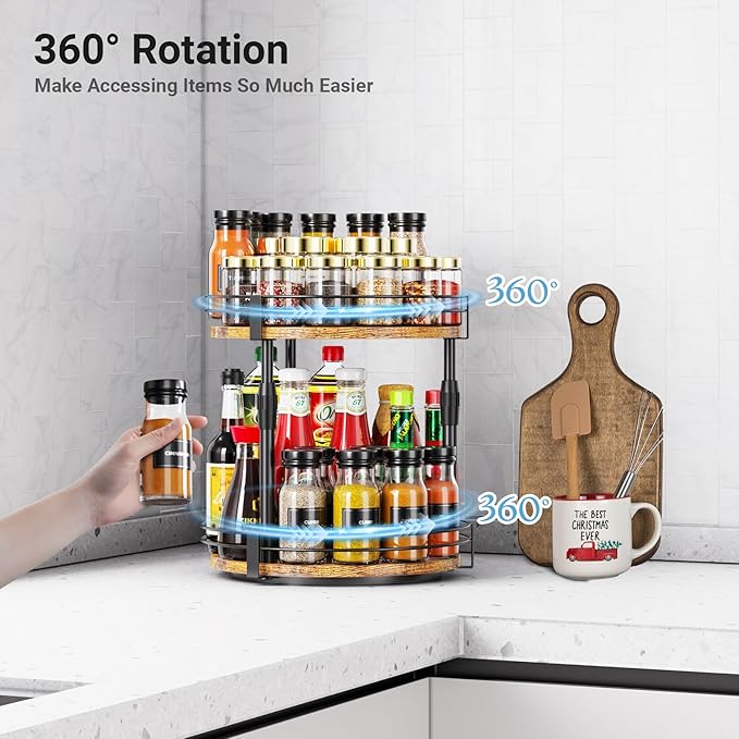 Across-Star Lazy-Susan-Organizer-Spice-Rack, Rotating Spice Organizer For Cabinet Pantry, Seasoning Holder Spice Shelf With Adjustable Height, Kitchen Counter Shelf Countertop Organizer