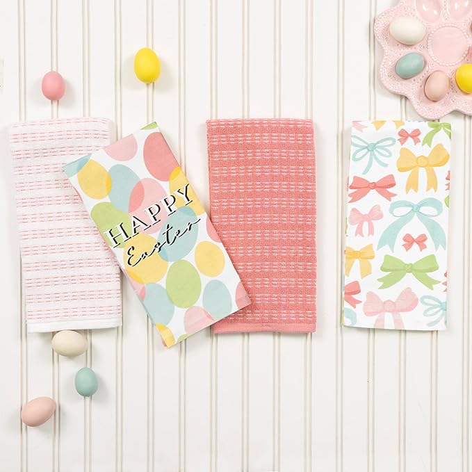 Ritz 100% Cotton Kitchen Towels, Easter Eggs Spring – 16"x26" – Absorbent Dish Towels for Drying & Cleaning – Soft & Durable (Set of 4)