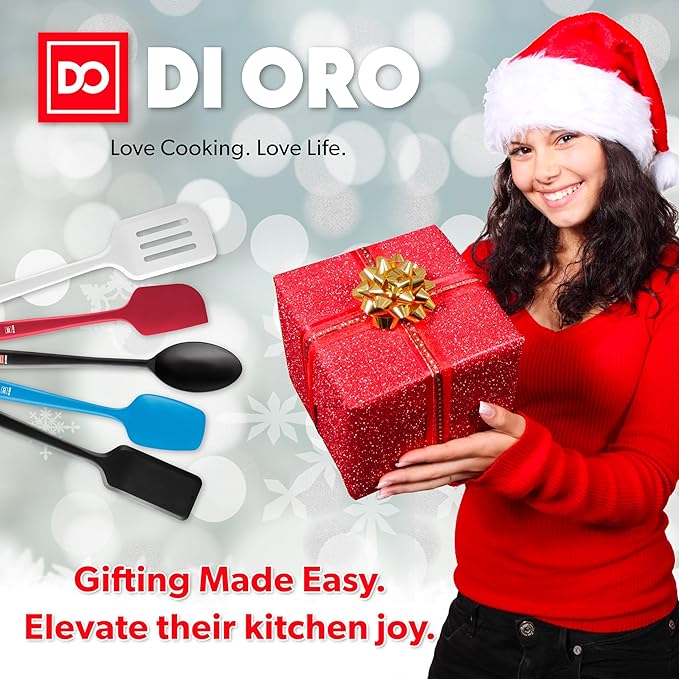 New DI ORO 9-Inch Kitchen Tongs – Stainless Steel with Non-Stick 480°F Heat-Resistant BPA Free Silicone Tips – Great Tool for Cooking, Serving, and Barbecuing - Dishwasher Safe and Easy to Clean Black