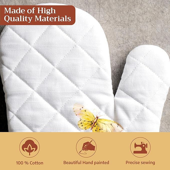 Maison d'Hermine Oven Gloves 100% Cotton Oven Mitt 7" x 13" with Loop Heat Resistant BBQ Cooking Gloves Baking Grilling Gifts for Mothers Day Spring/Summer (Pack of 1, Printemps)