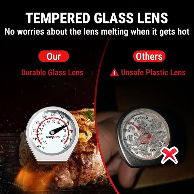 TempPro Dial Instant Read Meat Thermometer for Cooking, Grill Food Thermometer with Glass Lens, Portable Kitchen Thermometer for Liquid, Steak, Turkey Temp Checking (Previously ThermoPro)