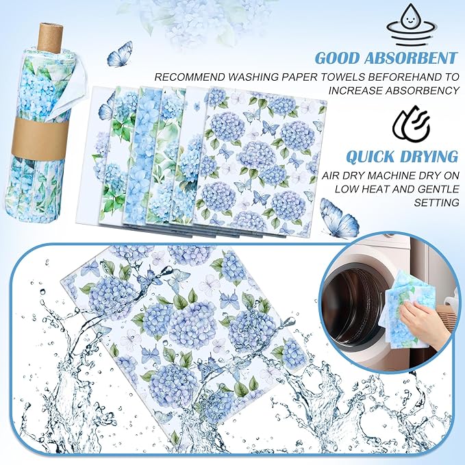 36 Pack Reusable Cleaning Cloths Washable Cotton Kitchen Dish Towels for Home Party Supplies Bulk, 9.84x11.81in (Hydrangea)