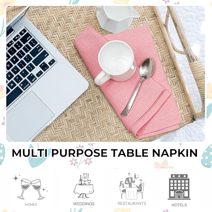 Homidate Cotton Cloth Napkins Set of 12 – 18x18 Baby Pink – Soft Machine Washable Fabric Napkins for Weddings, Thanksgiving, Christmas & Everyday Dining