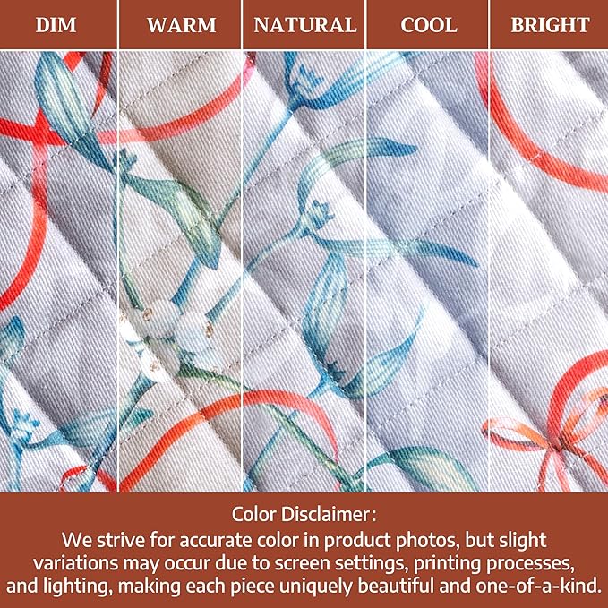 Maison d' Hermine 100% Cotton Oven Mitt & Pot Holder Set (7.5"x13" & 8"x8") Heat Resistant BBQ Cooking Gloves with Loop for Thanksgiving Christmas Decorations Handling Hot Pans (Enora)