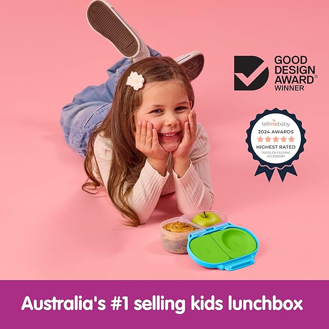 b.box Snack Box - Leakproof Mini Bento Box for Kids & Toddlers, 2 Compartment Snack Containers for Kids, Lunch Containers, Dishwasher Safe, BPA Free, PFAS Free, Ages 4m+, 1 3/4 Cup - Ocean Breeze
