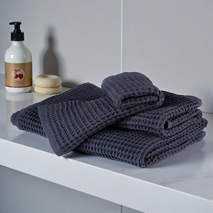 DEMMEX Organic Cotton Waffle Weave Turkish Bath Towel - Ultra Soft Lightweight Quick Dry, Oeko-Tex Certified, 100% Turkish Cotton (Charcoal, Large (60x30))