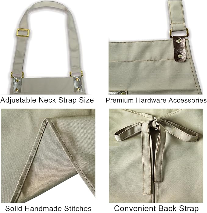 Barista Tools Apron for Women Hairstylists Servers Waterproof Canvas Kitchen Apron with 3 Pockets for Cooking Gardening