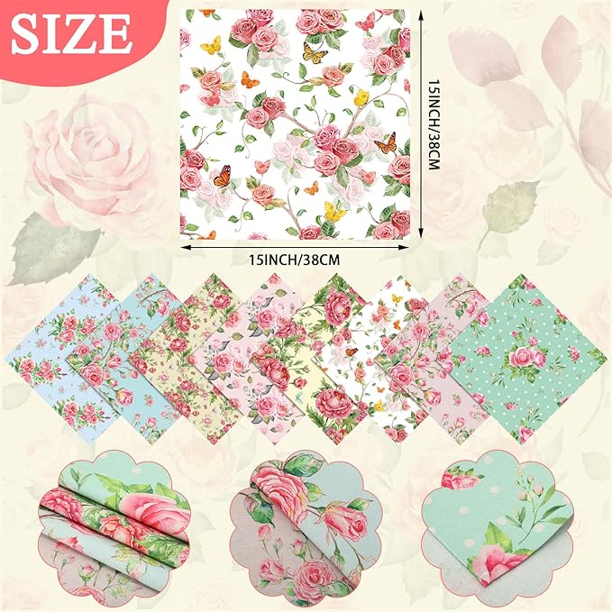 VitalCozy Cloth Napkins-15 x 15 Inch Soft Fabric Napkins Bulk Cloth Washable Reusable Plants Floral Square Napkin Cotton Dinner Towel for Spring Tea Party(Pink Flower,24 Pcs)