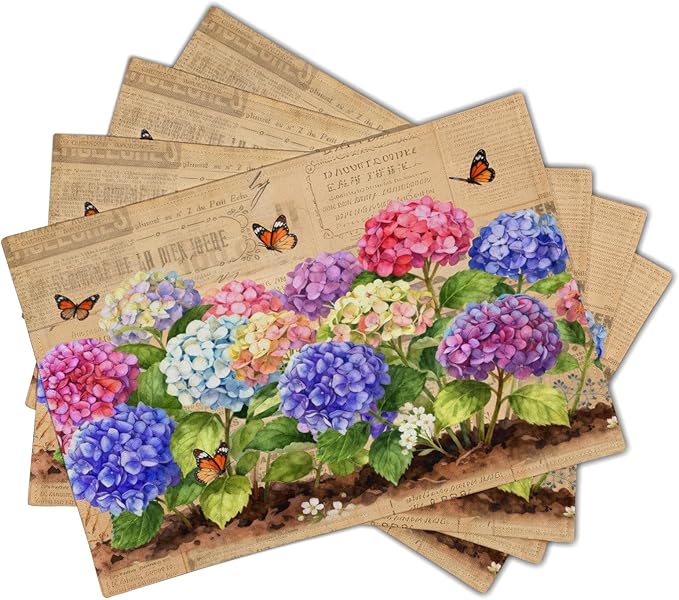 Vintage Hydrangea Floral Linen Placemat 12 X 18 in Table Place Mat Set for Family Dinners Wedding Party