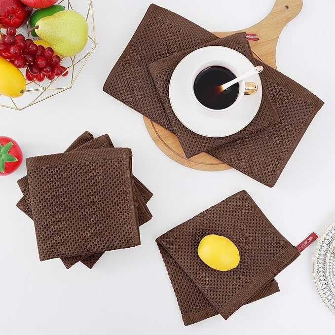 Homaxy 100% Cotton Waffle Weave Kitchen Dish Cloths, 7-Pack Ultra Soft Absorbent Dish Towels, Quick Drying Dish Rags, 12 x 12 Inches, Coffee