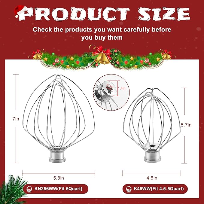 KN256WW 6-Wire Whip Kitchen Mixers Attachment Fits for 6 Quart k-i-t-c-h-e-n-a-i-d Bowl-Lift Stand Mixer Accessory Replacement,Stainless Steel Whisk Replaces KV25GOX,KD2661X,KP26M1X,KT2651X by Sikawai