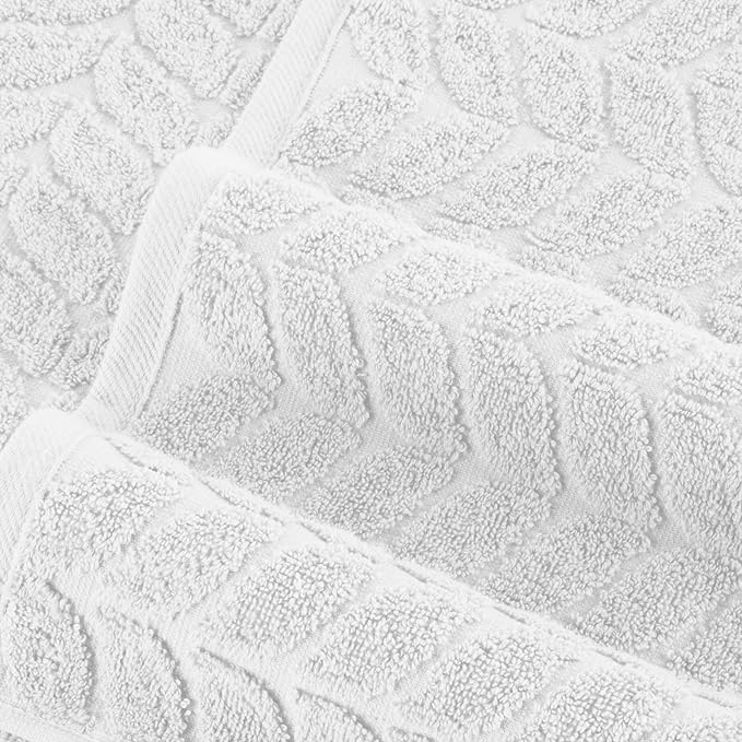 Elegant Comfort Luxury 6-Piece 100% Turkish Cotton Jacquard Braided Textured Premium Hotel Quality Towel Set– Soft and Absorbent, Includes 2 Bath Towels, 2 Hand Towels and 2 Washcloths, White